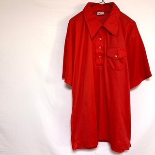 USA製 キングルイ ポロシャツ ボーリングシャツ 無地 赤 レッド(ポロシャツ)