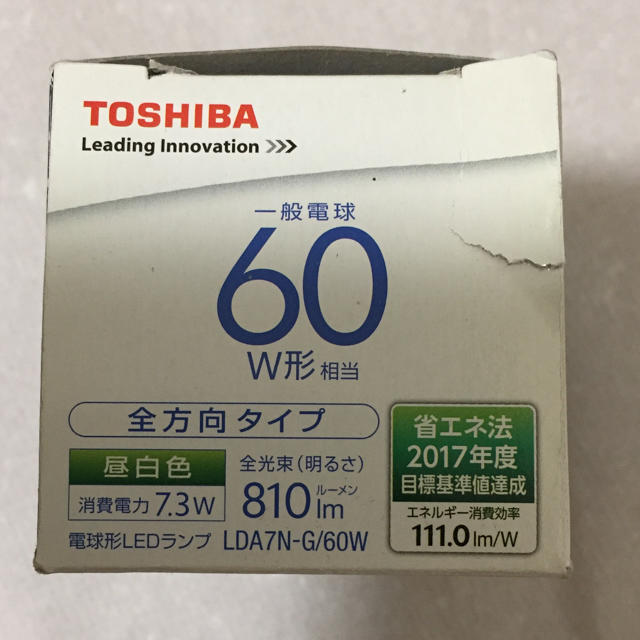 東芝 LED電球 昼白色60W LDA7N-G/60W 一般電球形 全方向形 インテリア/住まい/日用品のライト/照明/LED(蛍光灯/電球)の商品写真