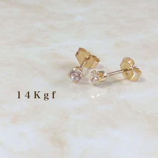 プラステ(PLST)の14kgf／K14gf 一粒ダイヤCZピアス／一粒ダイヤピアス 3ミリ ゴールド(ピアス)