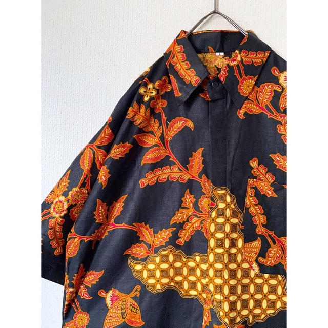 Yohji Yamamoto(ヨウジヤマモト)のvintage ヴィンテージ 90s リネン 比翼ボタン ブラック アロハシャツ メンズのトップス(シャツ)の商品写真
