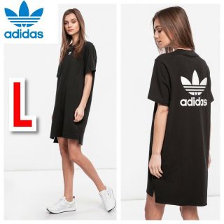 アディダス(adidas)のアディダスオリジナルス 半袖 ワンピース トレフォイル Tシャツ ブラック 黒(ひざ丈ワンピース)