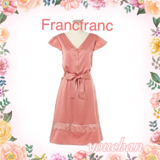 Francfranc(フランフラン)のFrancfranc サテンレースワンピ　ピンク　新品❣️定価¥5000 レディースのルームウェア/パジャマ(ルームウェア)の商品写真