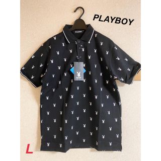 プレイボーイ(PLAYBOY)の新品　プレイボーイ　メンズ　ポロシャツ　ドライ　ブラック　総柄　ブラック　L(ポロシャツ)