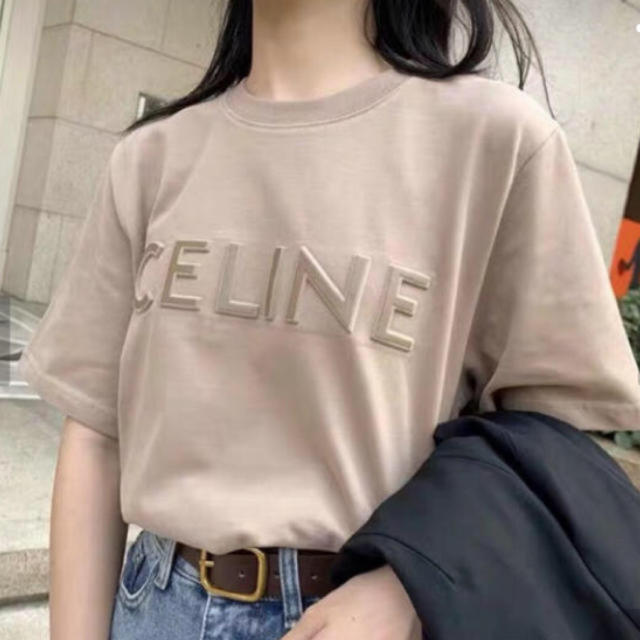 人気 新品セリーヌTシャツ レディースLサイズ ゴールド刺繍 - 通販