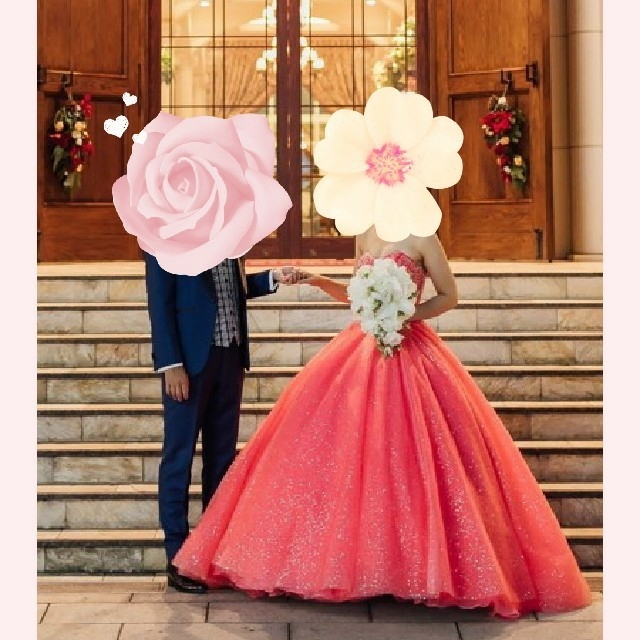 MARIMOお花が可愛いピンクのカラードレス高級ウエディングドレス9号Mサイズ
