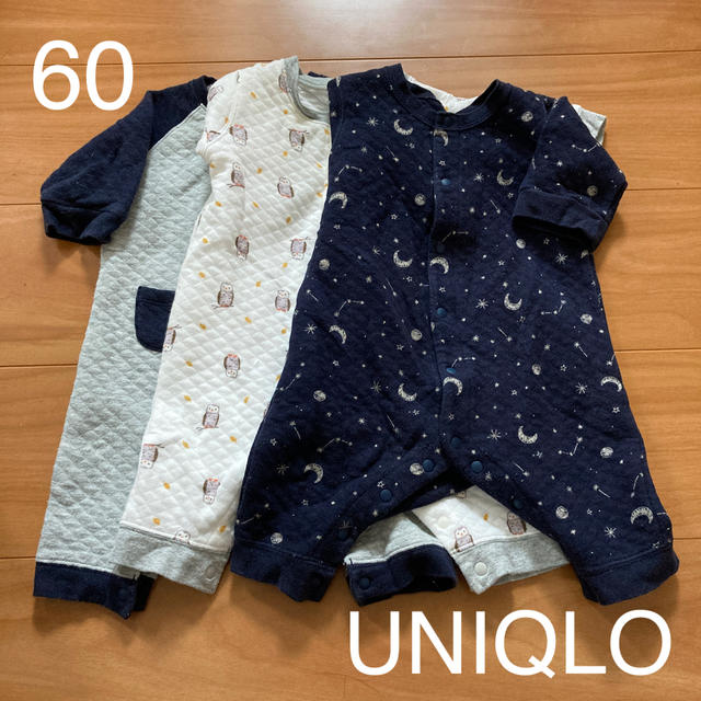 UNIQLO(ユニクロ)のUNIQLOカバーオールセット60 キッズ/ベビー/マタニティのベビー服(~85cm)(カバーオール)の商品写真