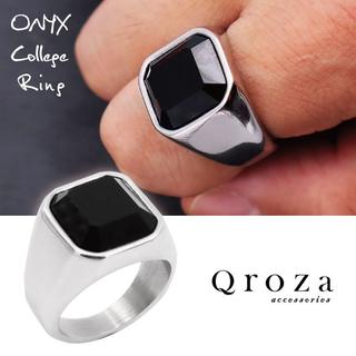 指輪 メンズ リング 印台 オニキス サージカルステンレス 重厚 高級感(リング(指輪))