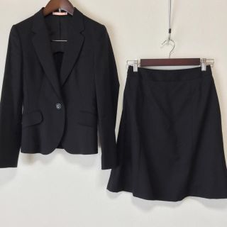 アオキ(AOKI)のLES MUES スカートスーツ SS 小さいサイズ 黒 就活 OL 超美品(スーツ)