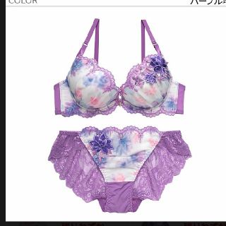 新品EFあり花柄シフォンフラワーモチーフブラセット(ブラ&ショーツセット)