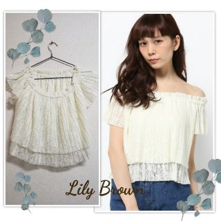 リリーブラウン(Lily Brown)のLilyBrown★プリーツレースオフショルトップス(カットソー(半袖/袖なし))