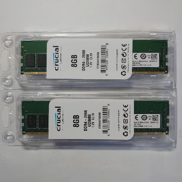 PC/タブレットCrucial デスクトップ用 メモリ DDR4-2666  8GB × 2枚
