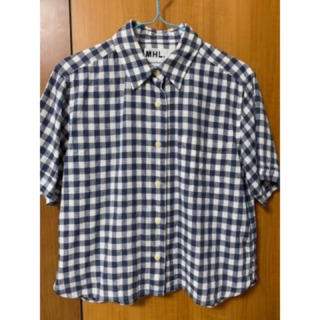 大流行中! 美品 ネイビー 30,240円 ラージチェックリネンシャツ お得に買える通販 マーガレットハウエル 【美品】 ラージチェック MHL ブラウス シャツ リネン シャツ/ブラウス(半袖/袖なし)