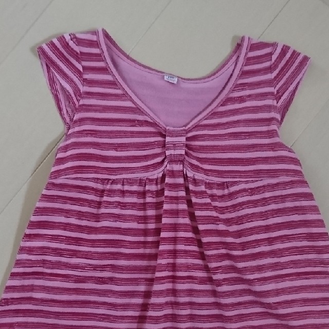 UNIQLO(ユニクロ)のUNIQLO ピンクのボーダーワンピース 110 キッズ/ベビー/マタニティのキッズ服女の子用(90cm~)(ワンピース)の商品写真