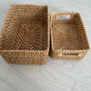 ムジルシリョウヒン(MUJI (無印良品))の無印　ラタンバスケット2個セット　送料込(バスケット/かご)