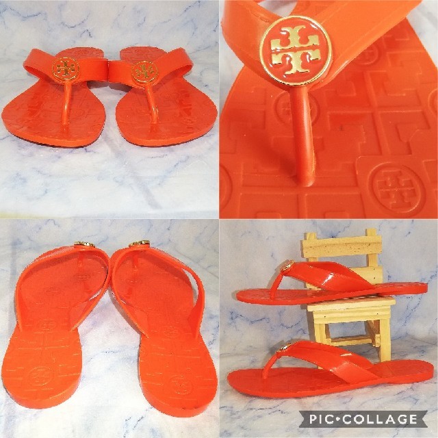 Tory Burch(トリーバーチ)のトリーバーチ ジェリーソラ エナメルラバー トングサンダル オレンジ レディースの靴/シューズ(サンダル)の商品写真