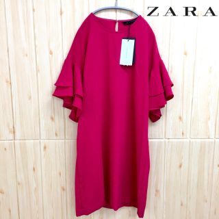 ザラ(ZARA)の【ZARA WOMAN】ワンピース (表記XS) フリル　袖　フューシャピンク(ミニワンピース)