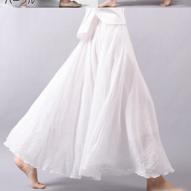 マキシスカート、ホワイト、リネン レディースのスカート(ロングスカート)の商品写真