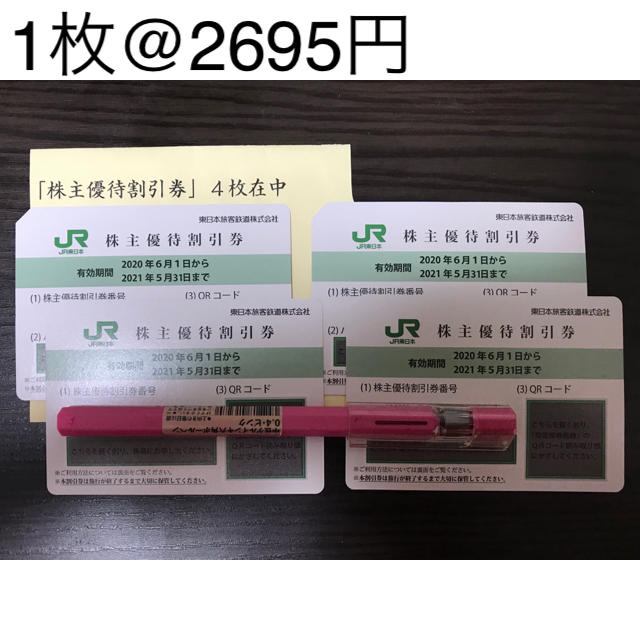 JR東日本　株主優待割引券　4枚セット　2020年5月31まで　送料無料