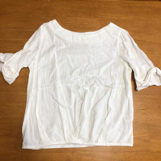 カットソー Tシャツ トップス　白　5部袖　レディース　L(カットソー(半袖/袖なし))