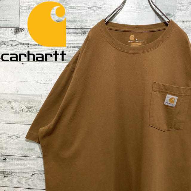 【超人気】カーハート☆ロゴタグ ビッグサイズ ブラウン ポケット 半袖Tシャツメンズ
