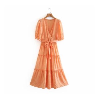 ザラ(ZARA)の1871＊S/S orange リボン ワンピース(ひざ丈ワンピース)