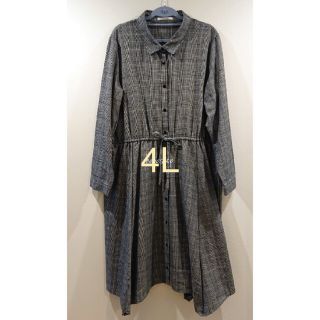 アシンメトリーチェックワンピース　4L(ひざ丈ワンピース)