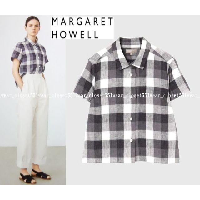 MARGARET HOWELL(マーガレットハウエル)の2019 美品マ―ガレットハウエル☆ブロックチェックリネン リトルシャツ2グレー レディースのトップス(シャツ/ブラウス(半袖/袖なし))の商品写真