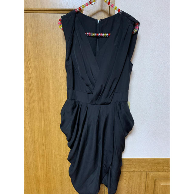ワンピース 結婚式 黒　シャーリング レディースのフォーマル/ドレス(ミニドレス)の商品写真