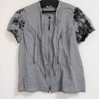 センソユニコ(Sensounico)のUSEDセンソユニコ t.b. ギンガムチェック袖刺繍フロントファスナーブラウス(シャツ/ブラウス(半袖/袖なし))