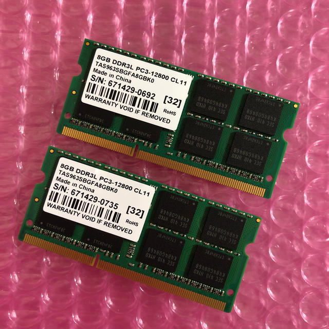 ノート用メモリ / 8GB x 2枚 = 16GB / DDR3L-1600 1