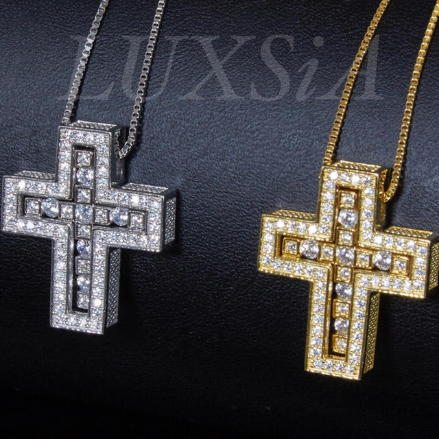 ☆ ダブル クロスネックレス シルバー925×24k ジルコニア 通販 ☆ ダブル クロスネックレス シルバー925×24k ジルコニア