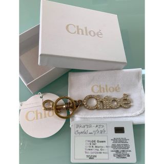 クロエ(Chloe)のChloe クロエ ロゴラインストーン キーリング チャーム ゴールド 美品(キーホルダー)