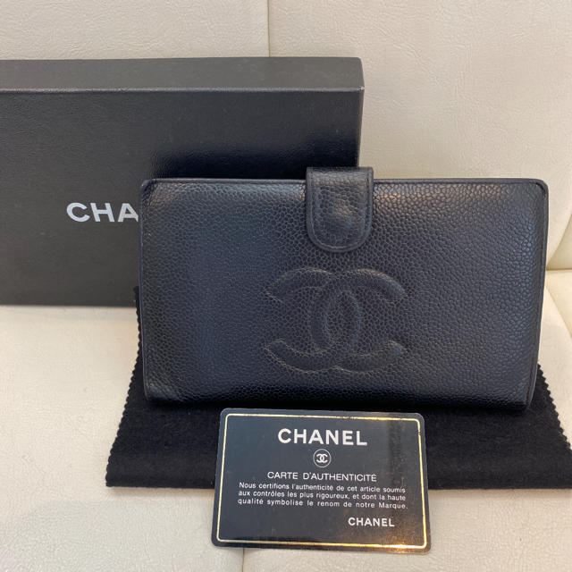 がありまし CHANEL シャネル キャビアスキン がま口 長財布 BwA60