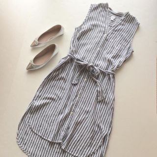 ギャップ(GAP)のほぼ新品 BAILA掲載♡GAP リネンレーヨンストライプロングシャツワンピース(ロングワンピース/マキシワンピース)