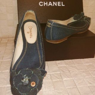 シャネル(CHANEL)のCHANEL　カメリア フラットパンプス 【シャネル】デニムシューズ(ハイヒール/パンプス)