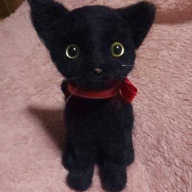 羊毛フェルトハンドメイド黒猫ちゃん ハンドメイドのぬいぐるみ/人形(ぬいぐるみ)の商品写真