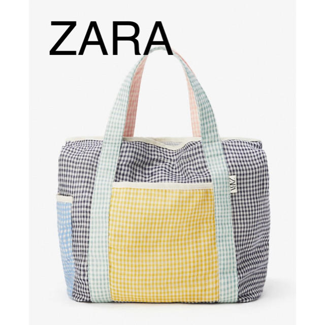ZARA ザラ 新品 ザラキッズ　ギンガムチェック　コンビトートバッグ | フリマアプリ ラクマ