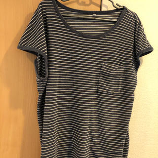 ムジルシリョウヒン(MUJI (無印良品))のネイビー✖️ホワイトボーダー Tシャツ　Lサイズ(Tシャツ/カットソー(半袖/袖なし))