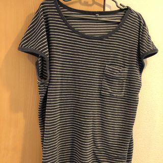 ムジルシリョウヒン(MUJI (無印良品))のネイビー✖️ホワイトボーダー Tシャツ　Lサイズ(Tシャツ/カットソー(半袖/袖なし))