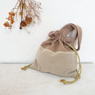 サンタモニカ(Santa Monica)の限定セール！ワンハンドル　ベージュラメゴールド巾着BAG(バッグ)