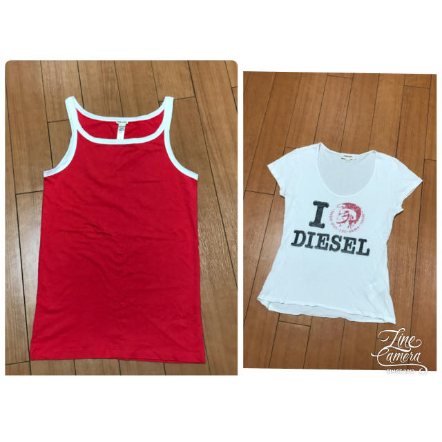 DIESEL(ディーゼル)の★ DIESEL ディーゼル ◆ タンク・レッド（Ｍ）& Ｔシャツ ２枚set レディースのトップス(タンクトップ)の商品写真