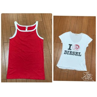 ディーゼル(DIESEL)の★ DIESEL ディーゼル ◆ タンク・レッド（Ｍ）& Ｔシャツ ２枚set(タンクトップ)