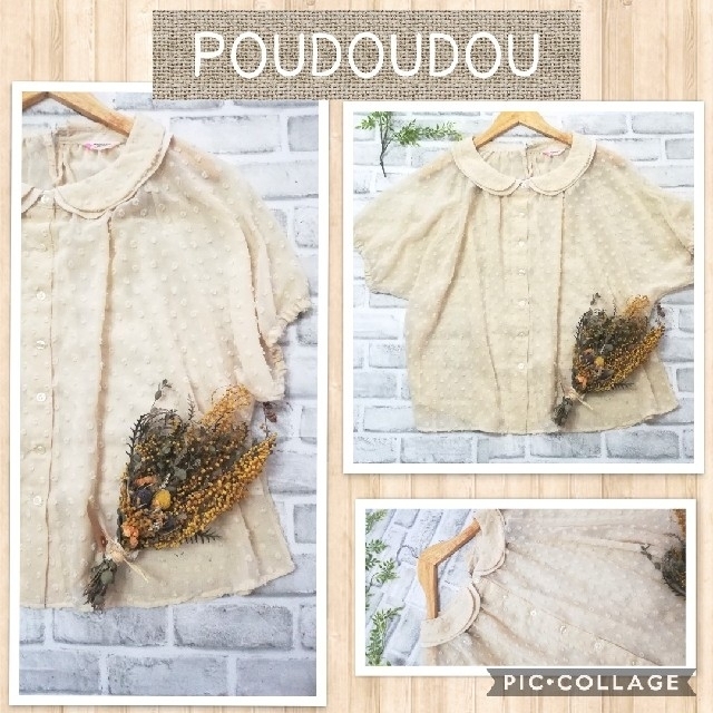 POU DOU DOU(プードゥドゥ)のPOUDOUDOU🏠ドットブラウス 透け感 丸襟 アイボリー ナチュラル レディースのトップス(シャツ/ブラウス(半袖/袖なし))の商品写真