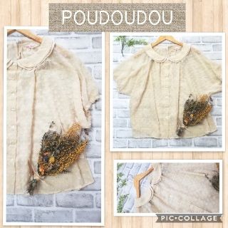 プードゥドゥ(POU DOU DOU)のPOUDOUDOU🏠ドットブラウス 透け感 丸襟 アイボリー ナチュラル(シャツ/ブラウス(半袖/袖なし))