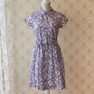 クチャ(cuccia)のcuccia ☆ ヨット柄 ウエストリボンワンピース　♡只今お値下げ中♡(ひざ丈ワンピース)