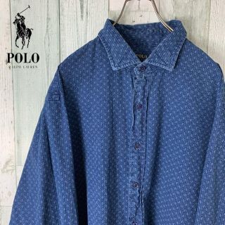 ポロラルフローレン(POLO RALPH LAUREN)の【グッドデザイン】 ポロ ラルフ ローレン 総柄 長袖 シャツ 紺 古着(シャツ)