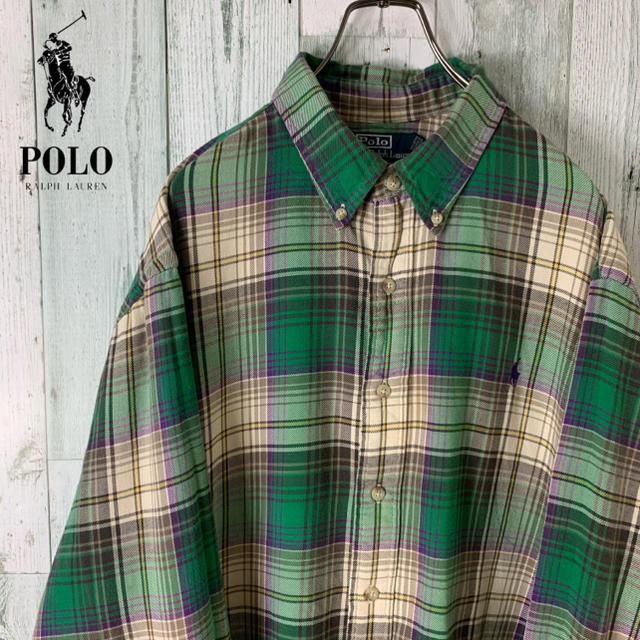 POLO RALPH LAUREN(ポロラルフローレン)の【グッドカラー】 ラルフ ローレン ワンポイント チェック シャツ 緑 紫 古着 メンズのトップス(シャツ)の商品写真