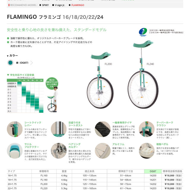 MIYATA(ミヤタ)の一輪車　フラミンゴ　20インチ キッズ/ベビー/マタニティの外出/移動用品(自転車)の商品写真