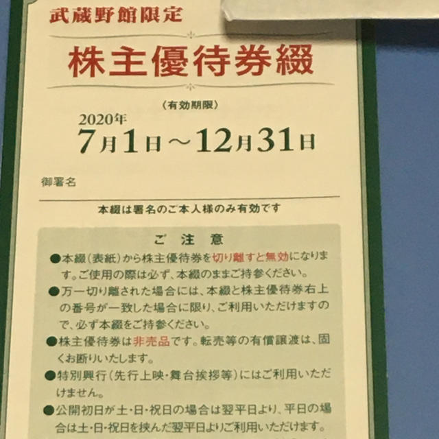 新宿武蔵野館 映画無料券 6枚　　a