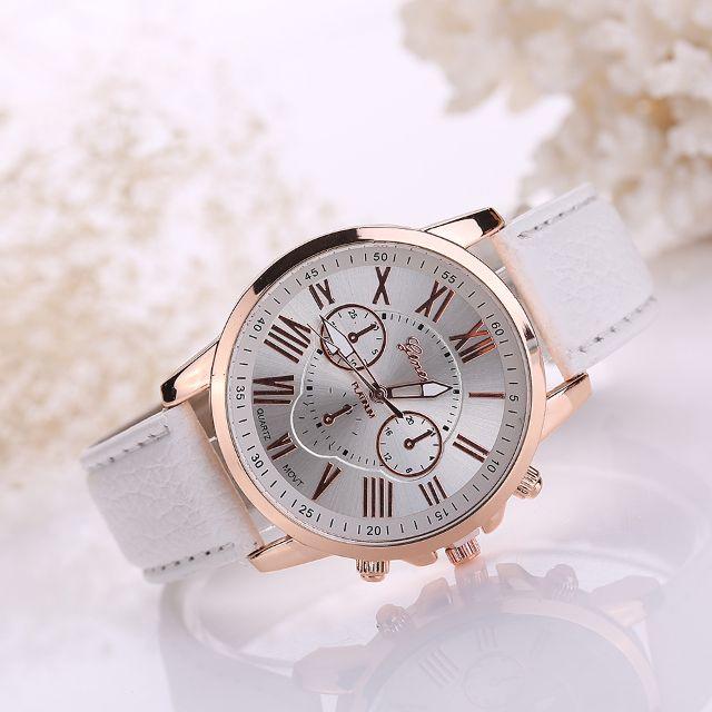 ゴールド クロノグラフタイプ 大人気 Genevaホワイト 最安値 レディースのファッション小物(腕時計)の商品写真